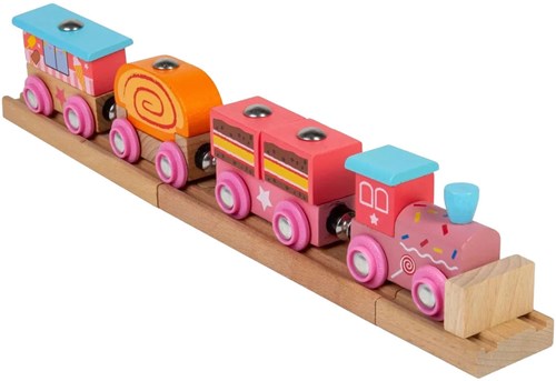 BigJigs treno in legno Sweetland Express - trenino giocattolo colorato-2