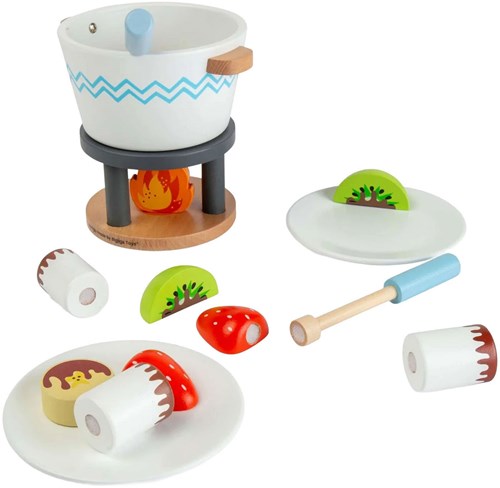 Bigjigs set fonduta di cioccolato in legno - cucina giocattolo 16 pezzi