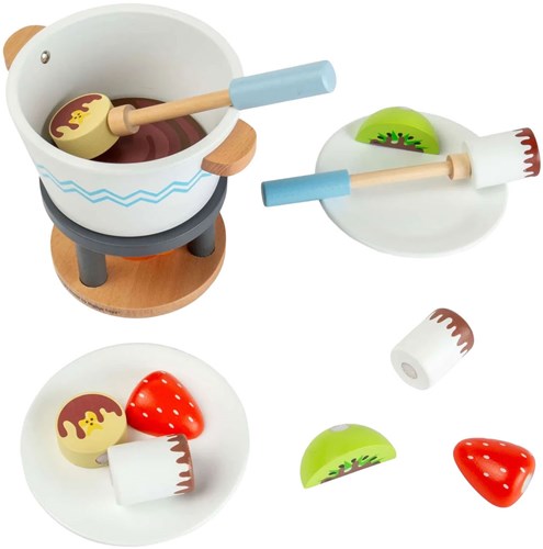 Bigjigs set fonduta di cioccolato in legno - cucina giocattolo 16 pezzi-2