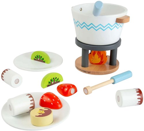 Bigjigs set fonduta di cioccolato in legno - cucina giocattolo 16 pezzi-3