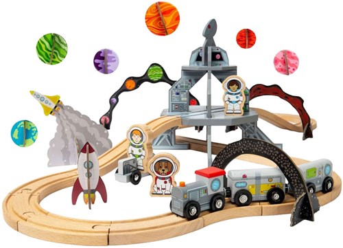 BigJigs set treno in legno spazio - giocattolo in legno FSC 40 pezzi