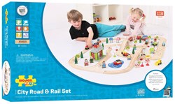 Bigjigs set città in legno treno e auto - giocattolo 110 pezzi