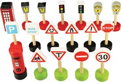 BigJigs set di segnali stradali in legno giocattolo - 18 pezzi