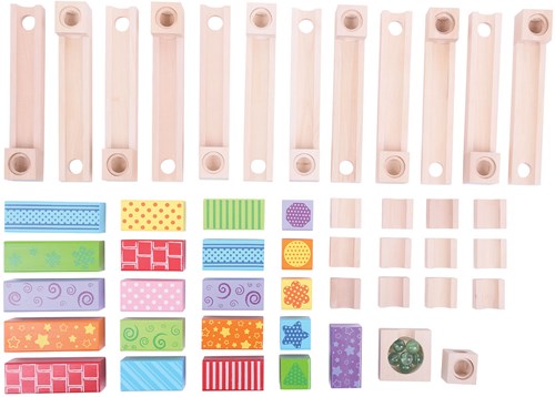BigJigs pista per biglie giocattolo in legno - set costruzioni colorato 53 pezzi-3