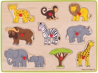 BigJigs puzzle in legno Safari - puzzle educativo con pomelli 9 pezzi