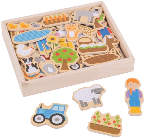 BigJigs set di magneti da fattoria in legno giocattolo - 35 pezzi