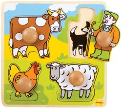 BigJigs puzzle a pioli in legno Fattoria - giocattolo educativo 4 pezzi
