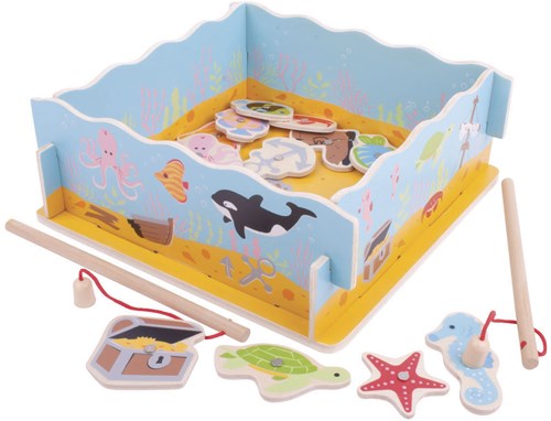 BigJigs gioco di pesca in legno gioco magnetico con base-2