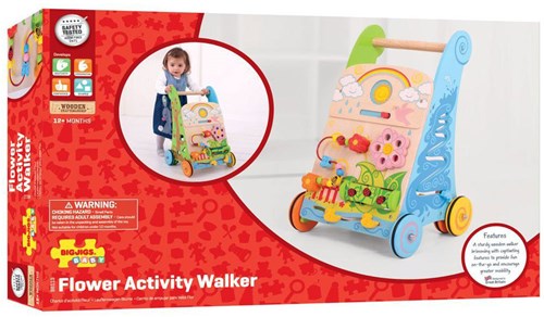 BigJigs carrello in legno con pannello attività - tema fiori