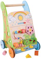 BigJigs carrello in legno con pannello attività - tema fiori-2