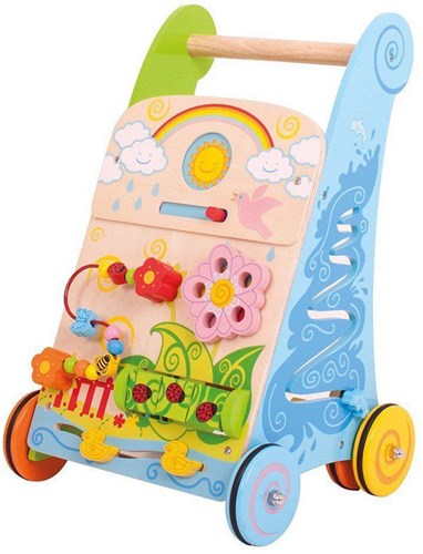 BigJigs carrello in legno con pannello attività - tema fiori-3