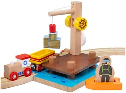 BigJigs accessorio per treno in legno dock gru, dinghy e sub giocattolo