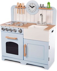 Tidlo cucina giocattolo in legno country blu-bianco con accessori