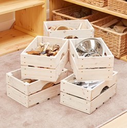 Cosy cassette in legno per giocattoli set 6 pezzi - organizer multifunzione