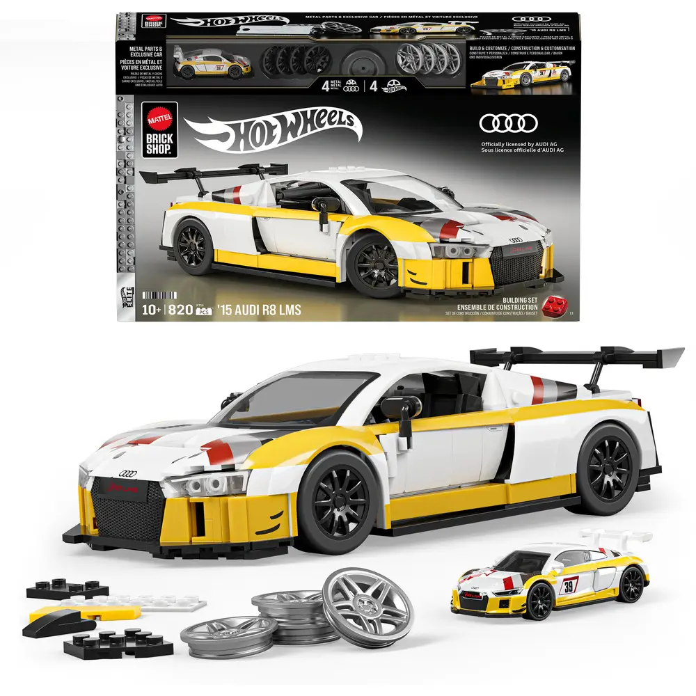 Hot Wheels set di costruzione - auto da corsa Audi R8 LMS - 820 pezzi - Mattel Brick Shop