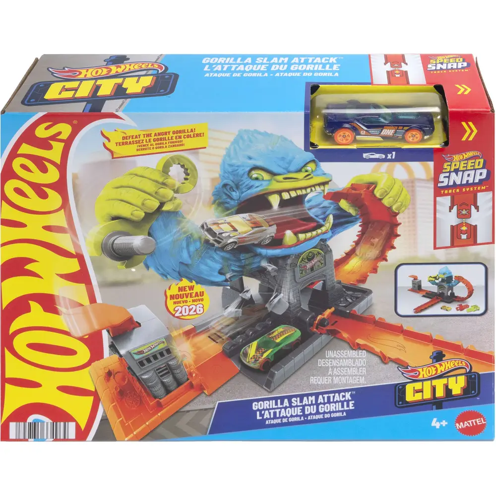 Hot Wheels playset Gorilla Repair Shop pista da corsa e auto