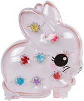 Anelli bambini set gioielli scatola coniglio rosa 8 pezzi regolabili