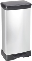 Curver pattumiera a pedale 50L argento metallizzato - bidone sostenibile con soft-close