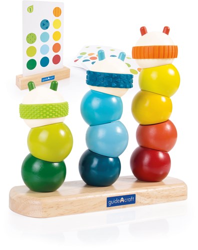 Guidecraft figura impilabile bruco giocattolo in legno colorato educativo-3