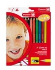 Bruynzeel matite colorate triangolari 12 pezzi con temperino - disegno bambini