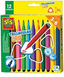 Ses pennarelli impugnatura triangolare ergonomici spessi lavabili 12 colori