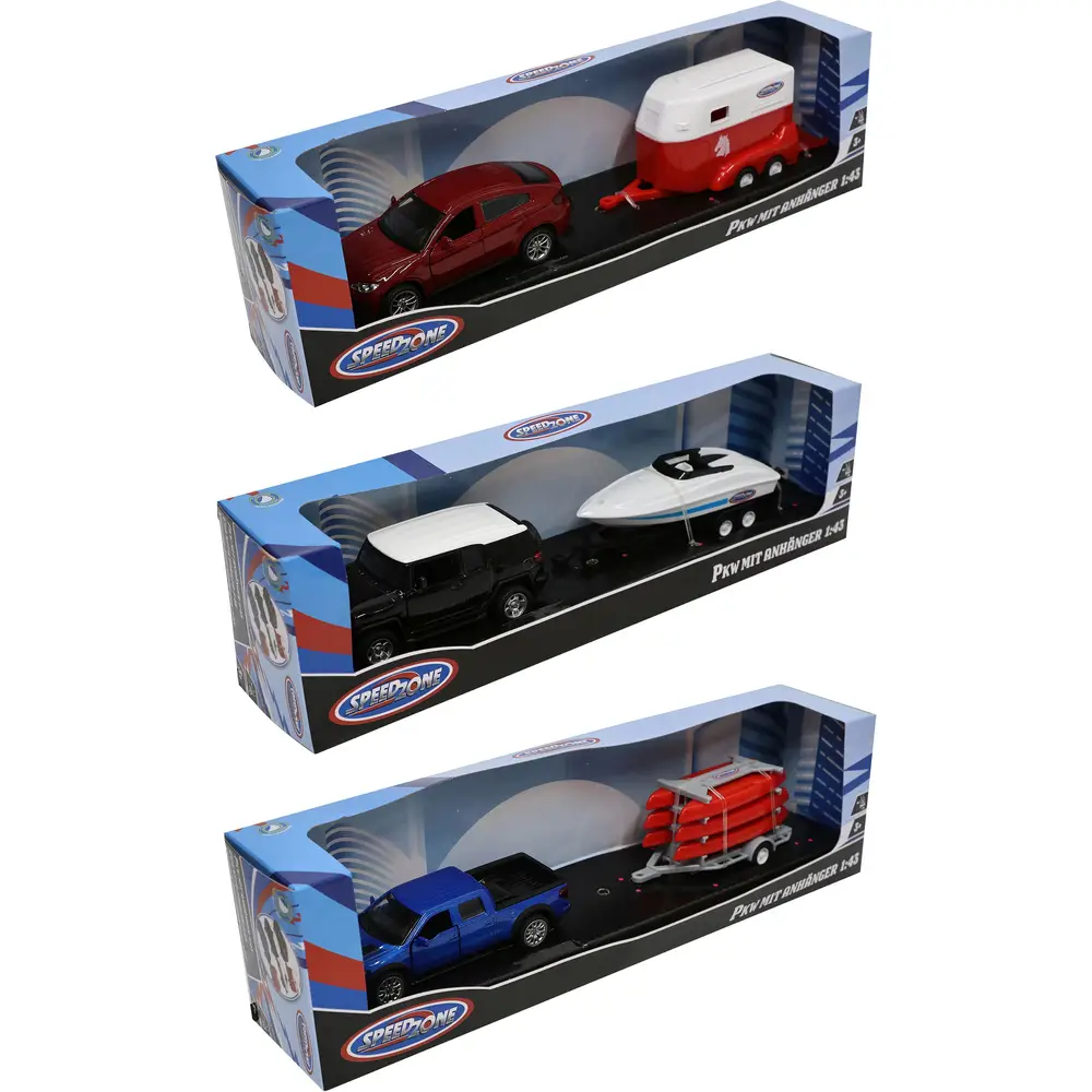 Speedzone auto giocattolo con rimorchio 1:42 pull-back, 3 versioni