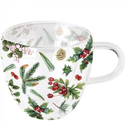 Ambiente bicchiere tazza da tè Winter greenery doppia parete 200ml trasparente