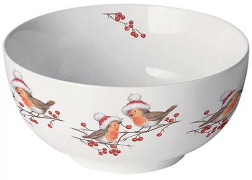 Ambiente ciotola in porcellana pettirossi natalizi - ciotola colazione 400ml decorativa