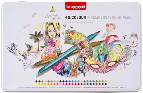 Bruynzeel fineliner brushpen set 48 colori per disegno e hand lettering
