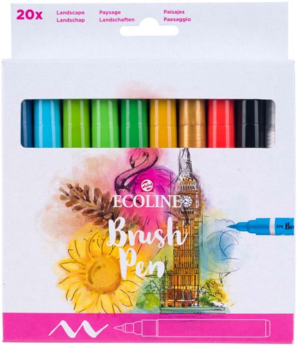 Bruynzeel set pennarelli brush paesaggi - 20 colori - ecoline