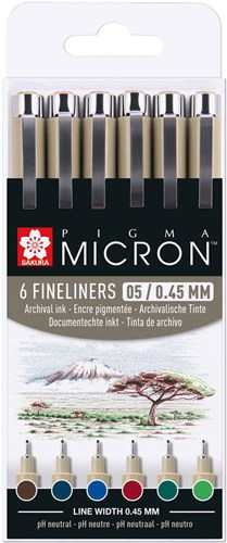 Sakura fineliner Pigma Micron 05 astuccio 6 tonalità terra disegno