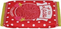 Astuccio grande caramelle fragola rosso con stampa fragole e zip