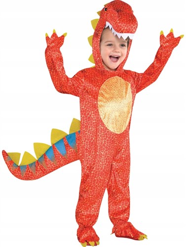 Costume dinosauro arancione per bambini 4-6 anni con coda e cappuccio