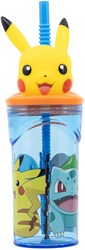 Borraccia 3D Pokemon con cannuccia - bottiglia d'acqua in plastica 360ml per bambini