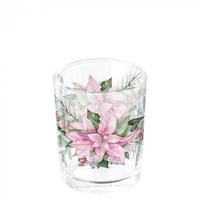 Ambiente portacandele natalizio vetro decorazione poinsettia rosa