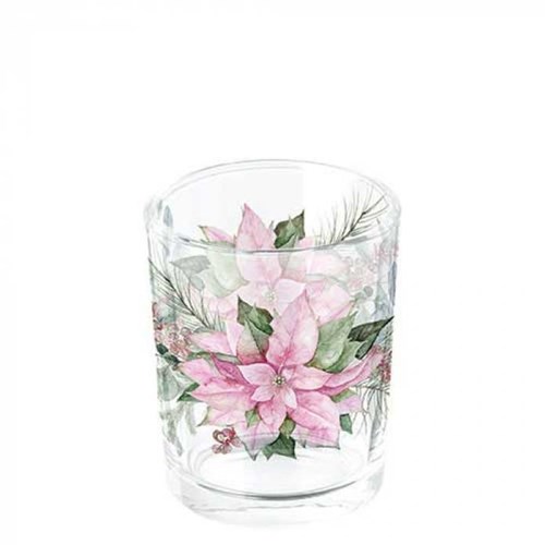 Ambiente portacandele natalizio vetro decorazione poinsettia rosa