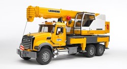 Bruder camion gru Mack Granite Liebherr - veicolo da costruzione giocattolo giallo