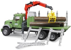 Bruder camion MACK trasporto legname con gru e 3 tronchi