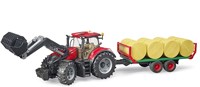 Bruder trattore Case IH Optum 300CVX con rimorchio per balle giocattolo fattoria