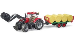 Bruder trattore Case IH Optum 300CVX con rimorchio per balle giocattolo fattoria