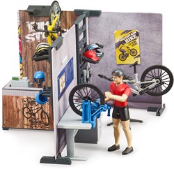 Bruder negozio di biciclette playset con officina e figura bworld