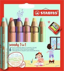 Stabilo woody 3 in 1 set matite colorate 6 colori pastello con temperino