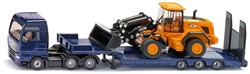 Siku Siku MAN Vrachtwagen met dieplader en JCB-shovel 1:87 metaal/kunststof blauw/geel opklapbare oprijplaat beweegbare arm