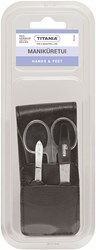 Titania set manicure astuccio in pelle di lusso 3 pezzi nero cura unghie