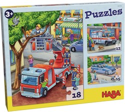Haba puzzle giocattolo - polizia, vigili del fuoco e soccorso - educativo