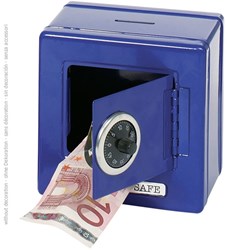 Goki cassaforte salvadanaio metallo blu con combinazione risparmi sicuri