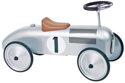 Goki auto cavalcabile retrò argento - veicolo cavalcabile in metallo per bambini