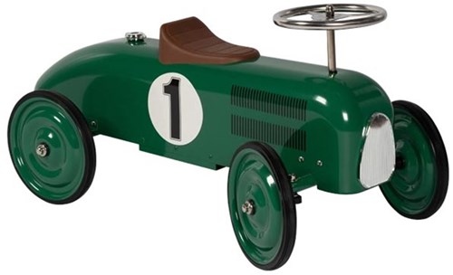 Goki auto cavalcabile retrò verde - macchina in metallo per bambini