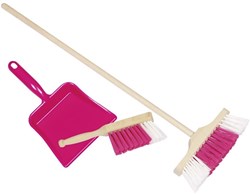 Goki set pulizia giocattolo scopa, paletta e spazzola legno rosa
