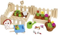 Goki accessori casa delle bambole set giardino - set da giardino in legno 32 pezzi